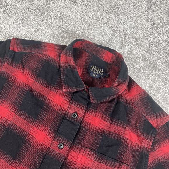 Pendleton Flannel Shirt Mens Small Buffalo Plaid Button Up Outdoors Red Black - Picture 1 of 9